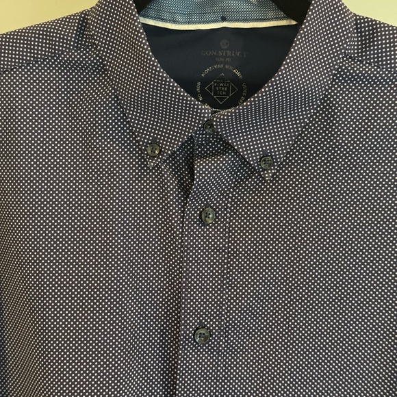 Con.struct Men's SLIM FIT Flip Cuff Stretch Performance Navy Dot Shirt Large - Picture 1 of 5